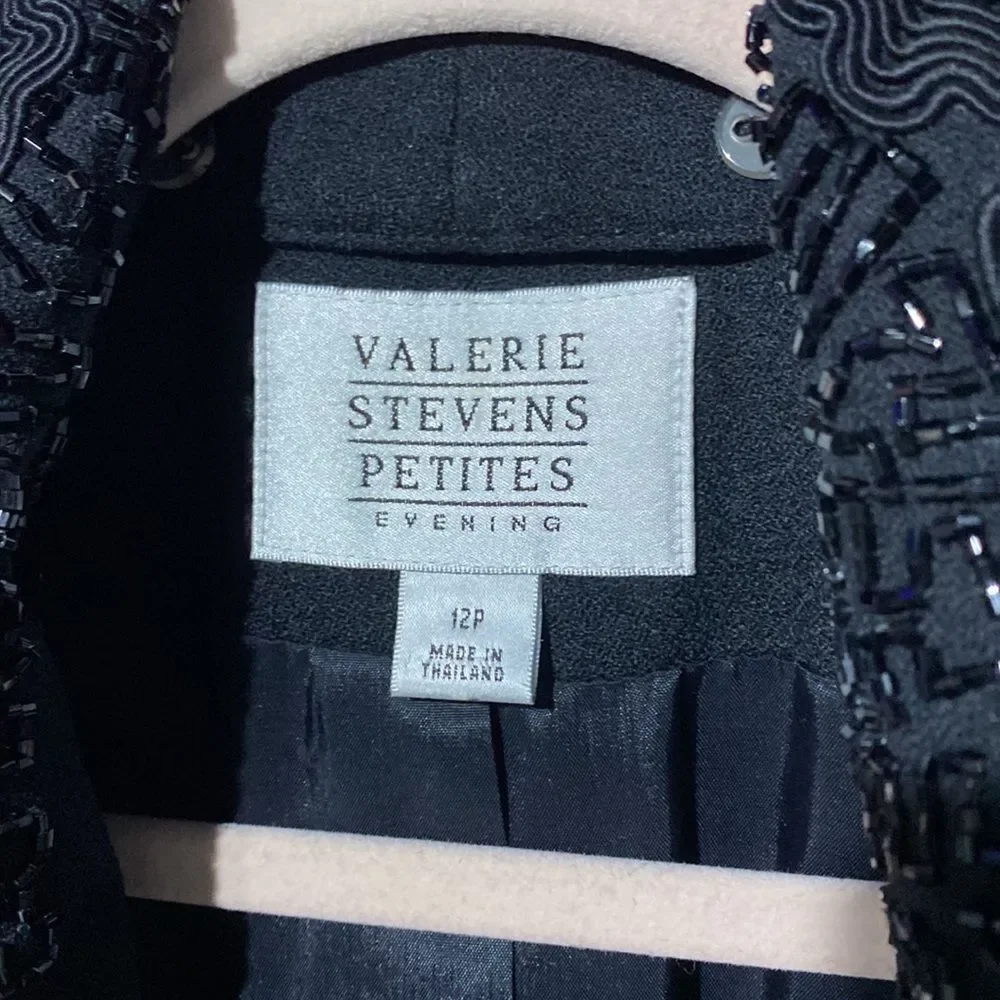 Valerie Stevens Blazer 12P Black Wool Removable beaded collar‎ old money Event